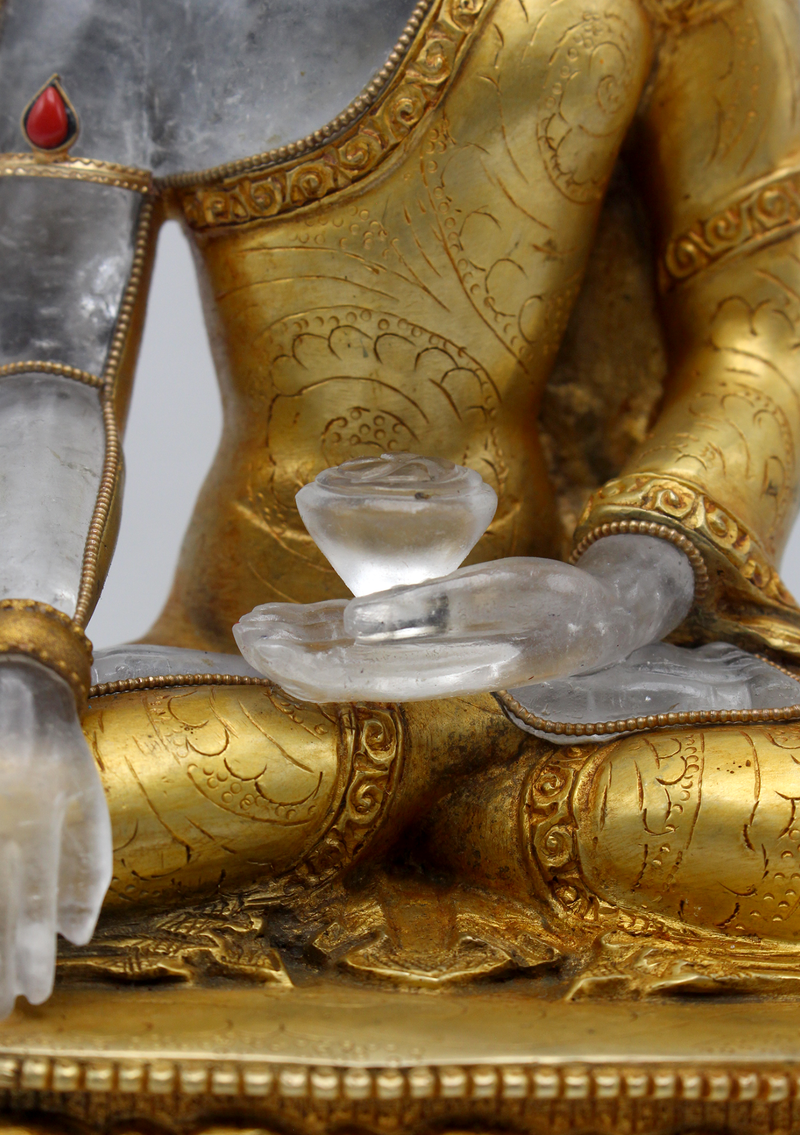 Gold Plated Crystal Shakyamuni Buddha Statue 9"H