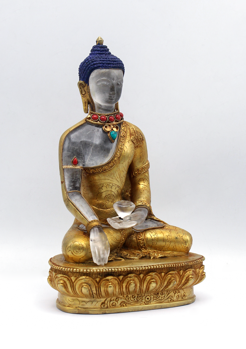 Gold Plated Crystal Shakyamuni Buddha Statue 9"H