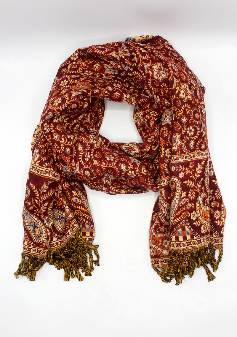Hand loomed Mini Flowers Red Woolen Shawl