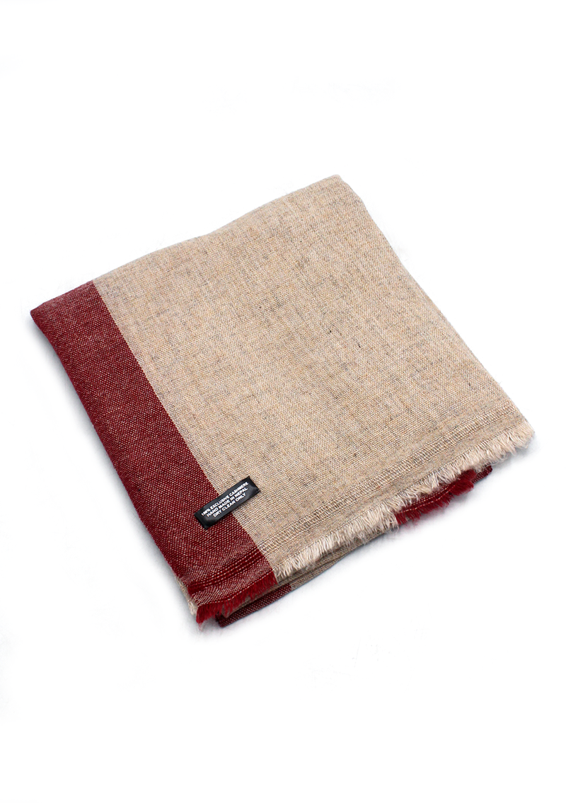 Red Border Plain Gray Mix Wool Cashmere Shawl