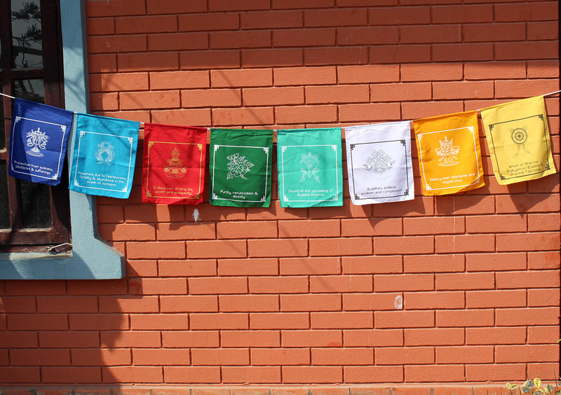 High Quality Hemmed Eight Lucky Symbols Prayer Flags
