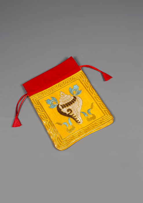 Conch Brocade Drawstring Mala Bag