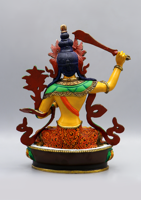 Hand Painted Gold Plated Manjushree Statue 9"H by Archana Shakya