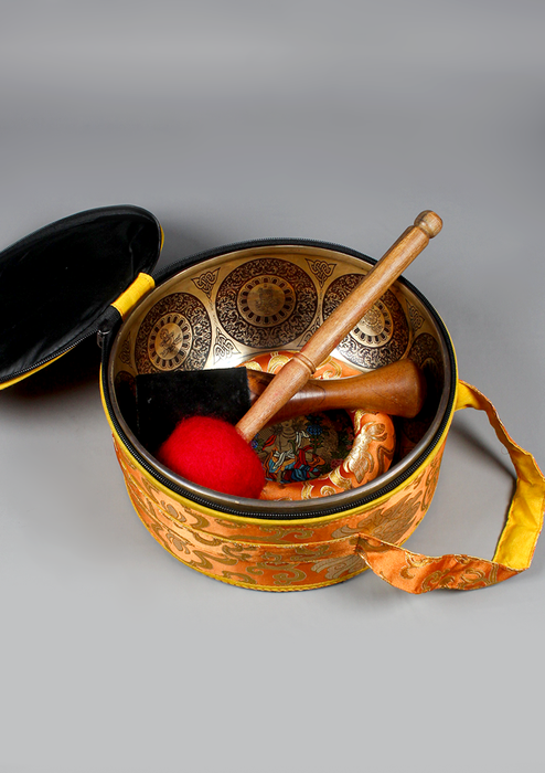 Thangka Painting Green Tara Singing Bowl Orange Travel Bag