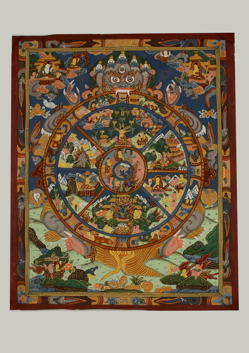 Pale Wheel of Life Tibetan Thangka Painting  Antique Color