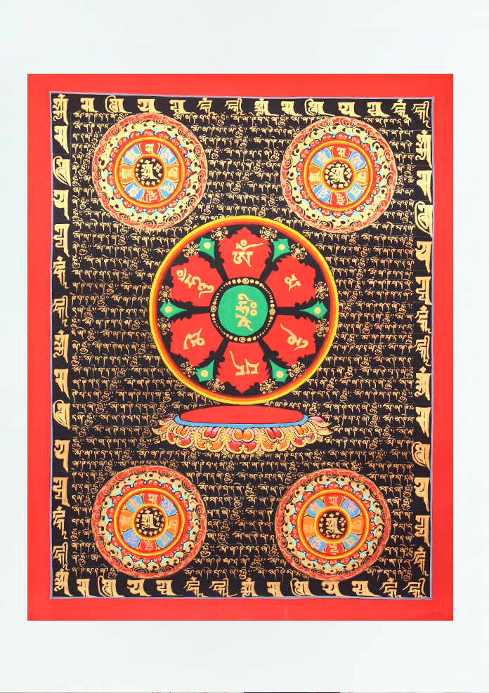 Om Mani Mantra Thangka Painting - Black (A)