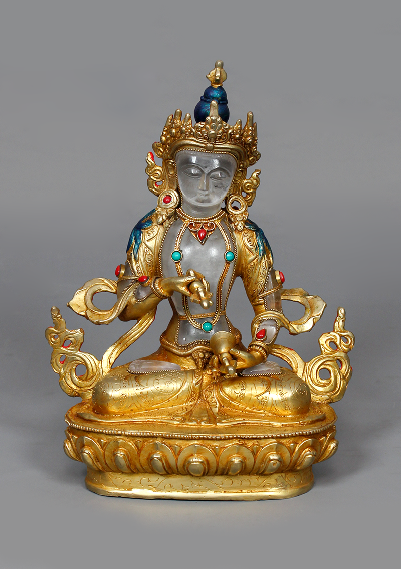 Gold Plated Crystal Vajrasattva Statue 8.5"H