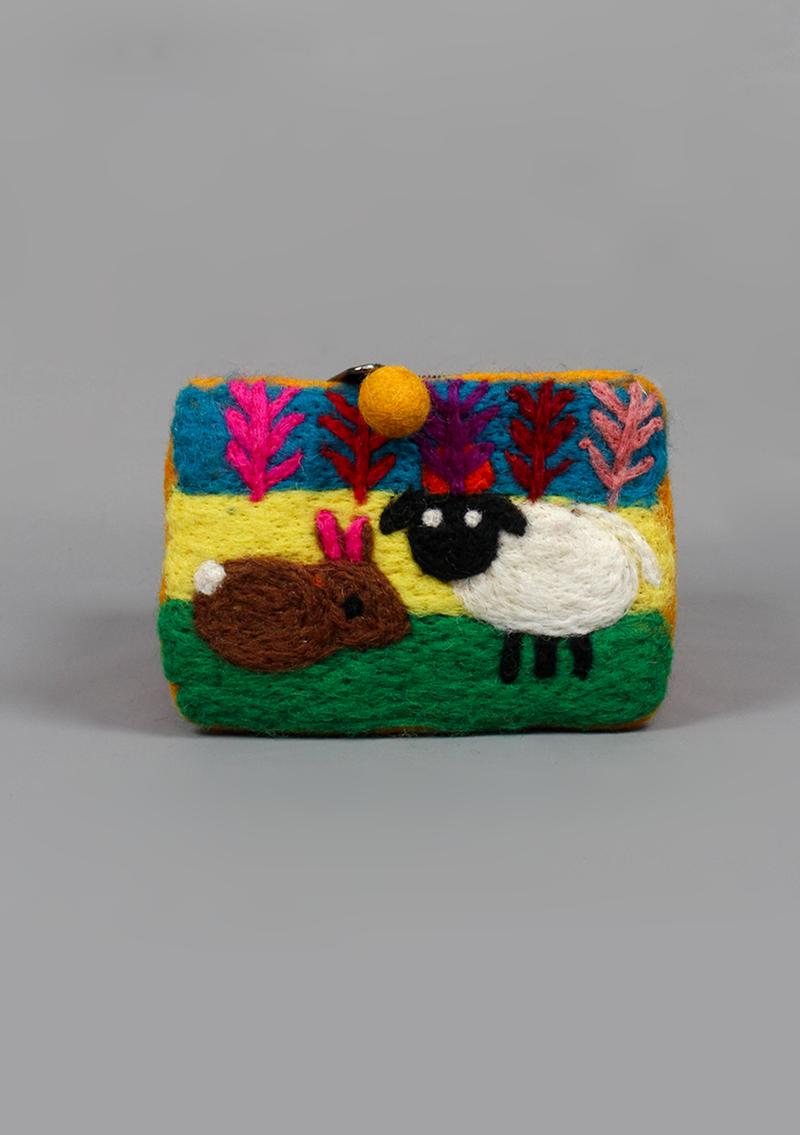 Felt Purse With Sheep and Rabbit Design