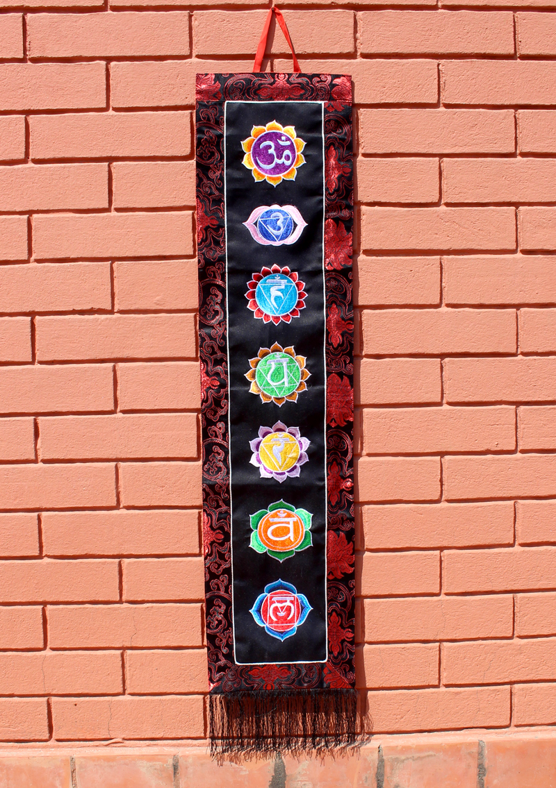 Healing Seven Chakra Embroidered Polyester Brocade Banner