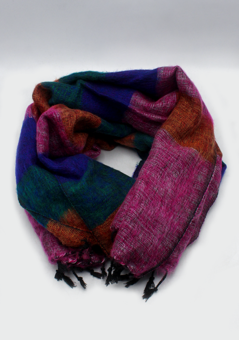 Green Blue Orange Stripe Yak Wool Shawl