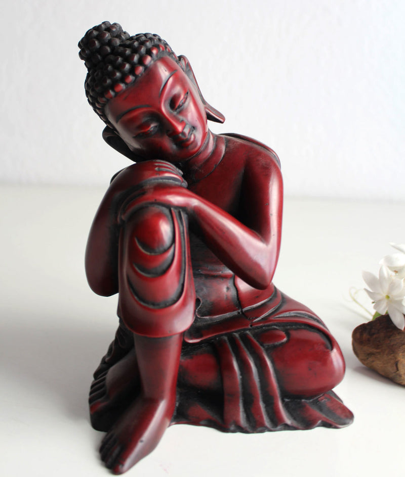 Coral Toned Resin Statue of Resting Buddha 7.5" High