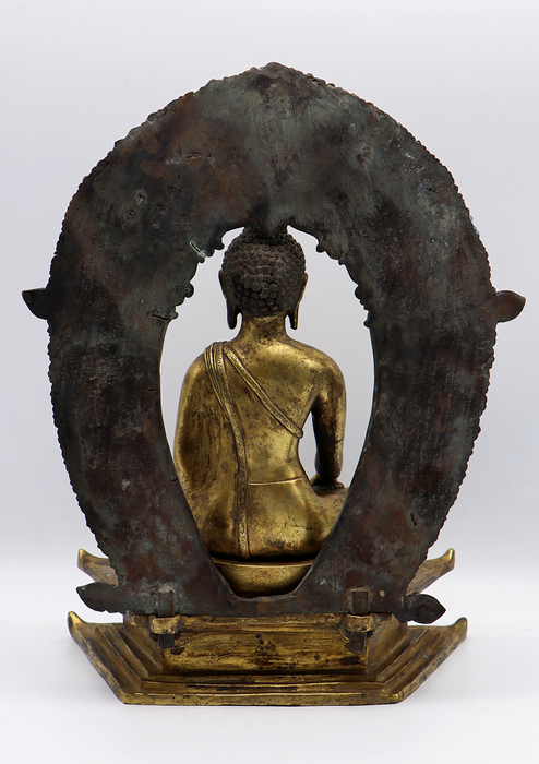 Antique 24 K Shakyamuni Buddha Statue with Frame 13"H