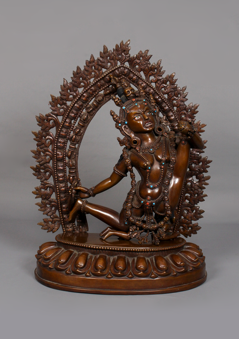 Copper Wrathful Jatadhari Jogini Statue 13" H