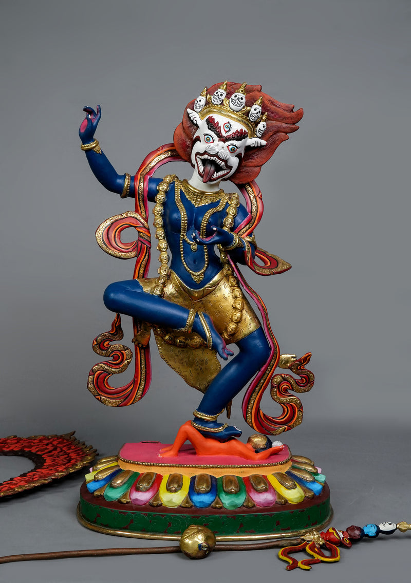 Masterarts  Partly Gold Plated Handpainted Standing Simhamukha Statue