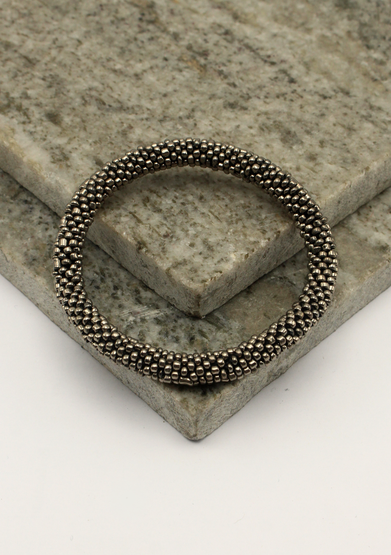 Silver Black Roll  on Beads Bracelet