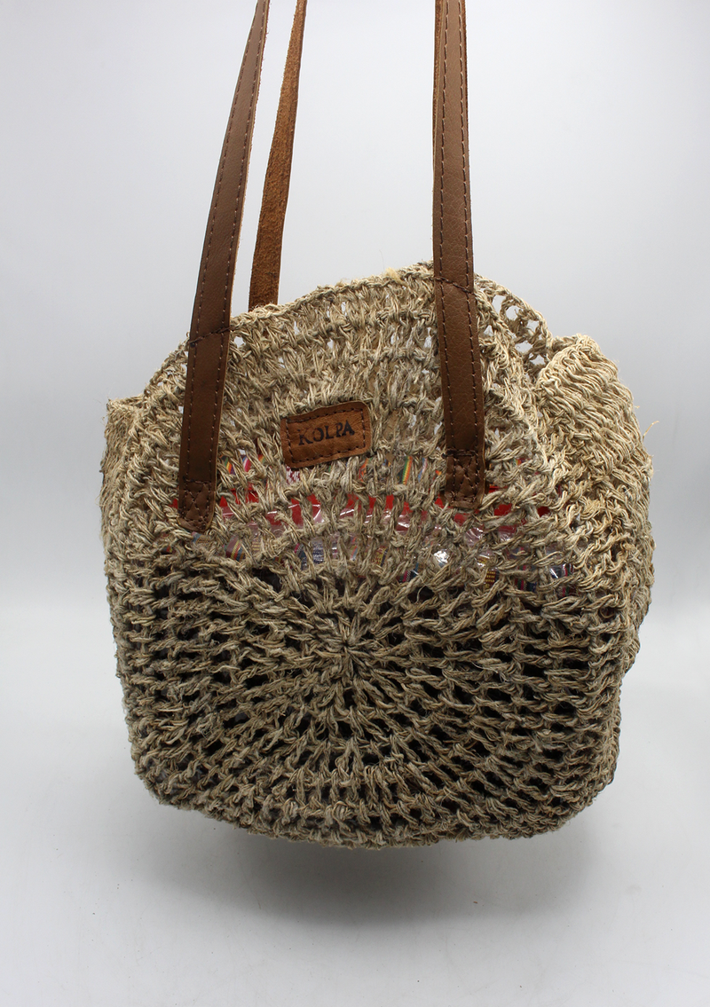 Handmade Nettle Woman's Hand Carry Side Bag with leather straps
