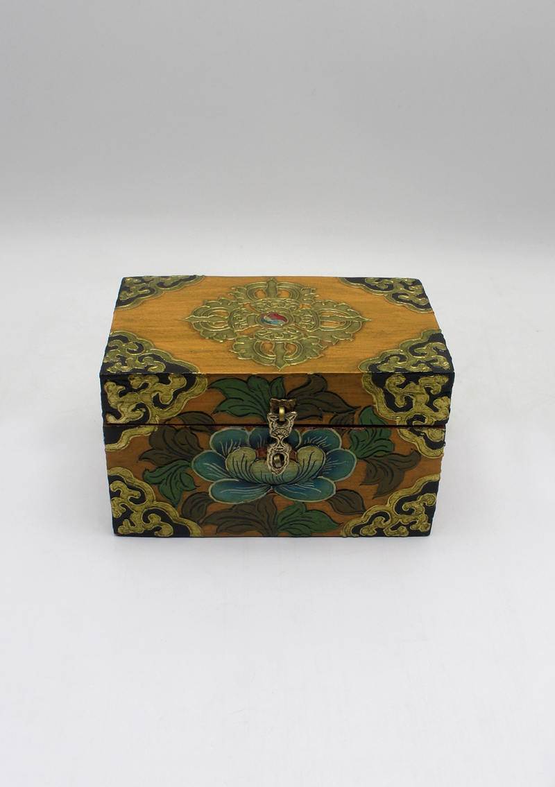 Handpainted Tibetan Wooden Boxes with Double Dorjee - Medium