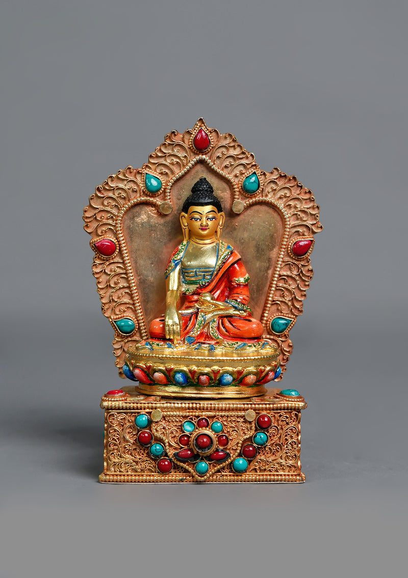 Handpainted Shakyamuni Buddha Statue with Stone-Inlaid Throne