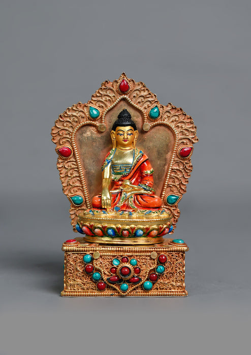 Handpainted Shakyamuni Buddha Statue with Stone-Inlaid Throne