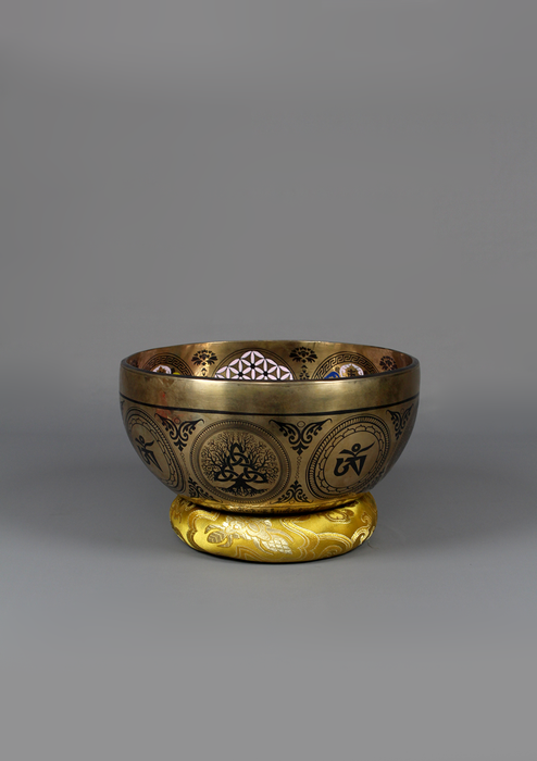 Om Mani Padme Hum Mandala Painted  Singing Bowl 8"