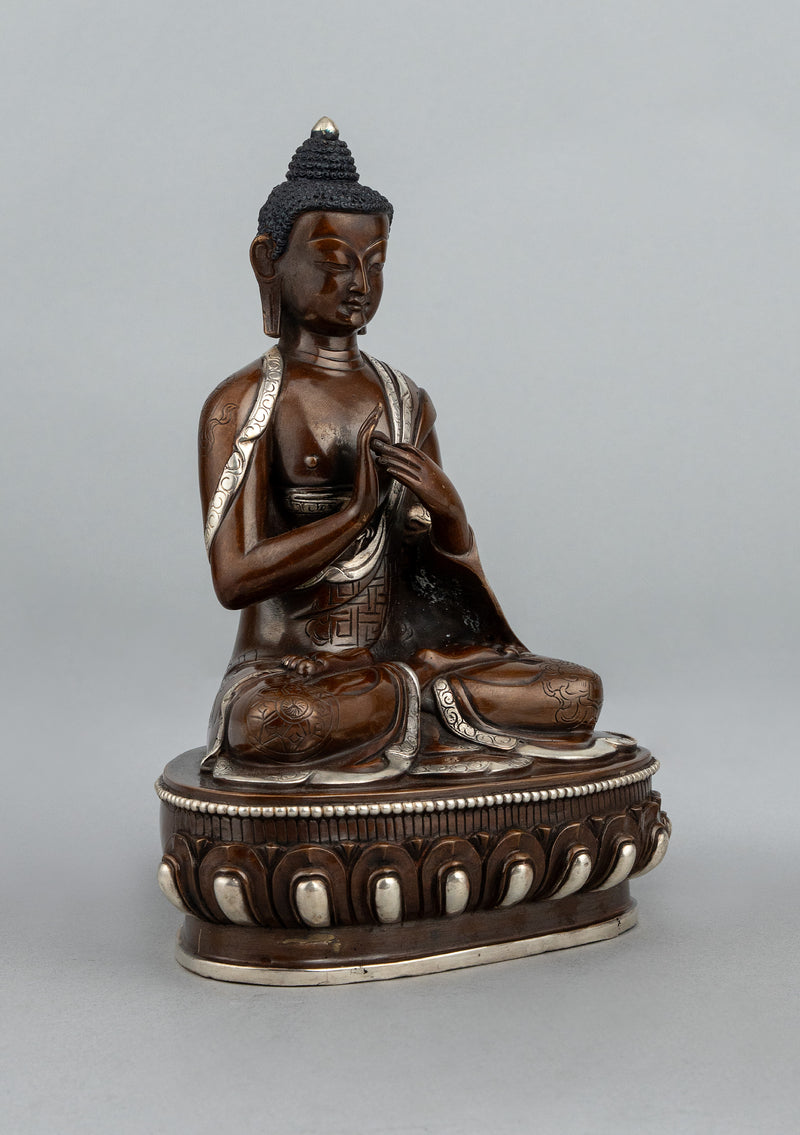 Silver Copper Vairochana Buddha Statue 8.75"H