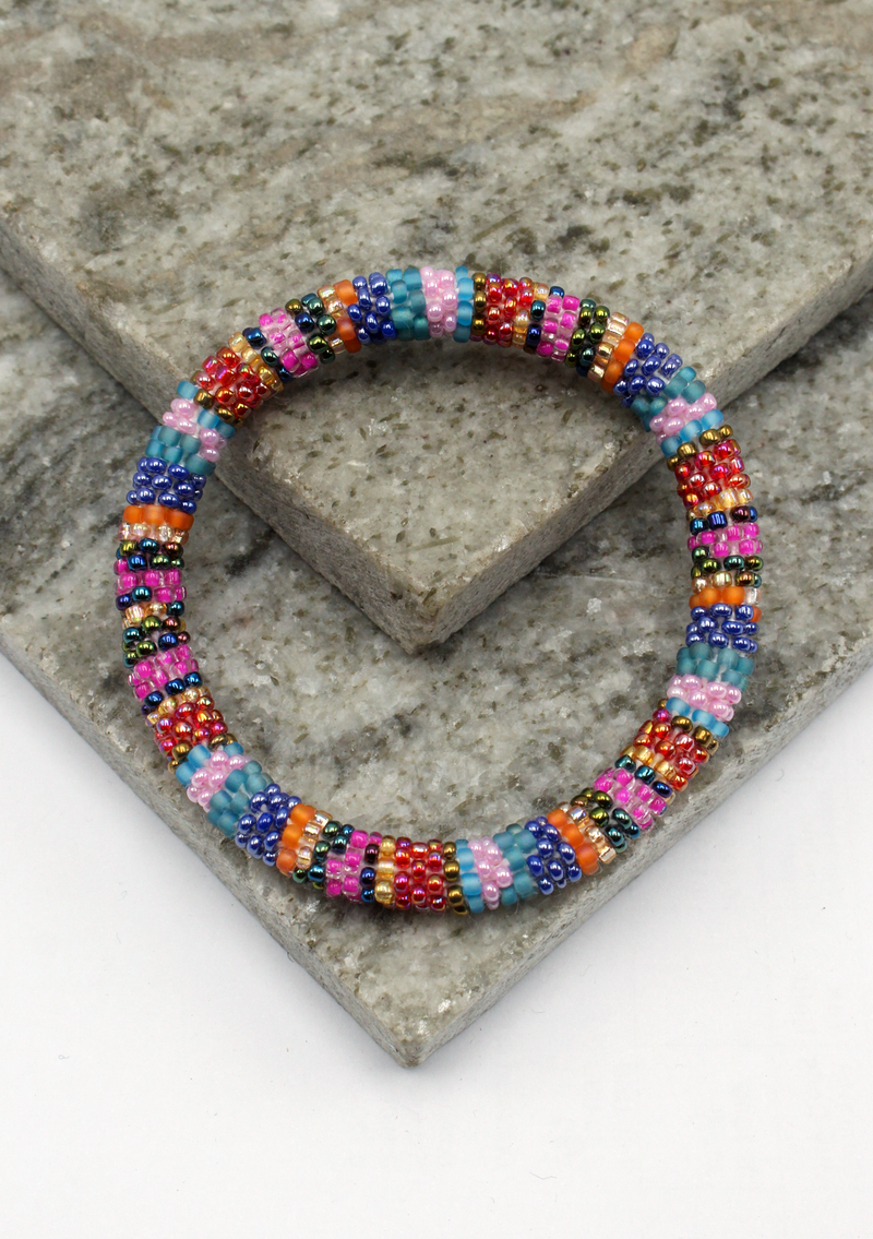 Blue Rainbow Roll on Beads Bracelet