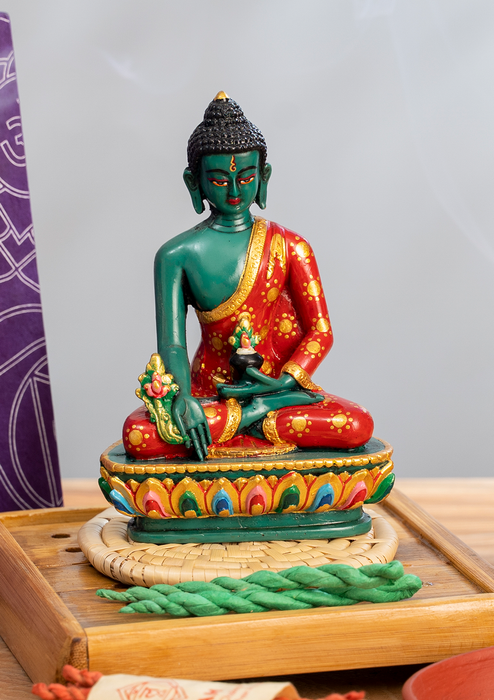 Hand Painted Green Healing Medicine Buddha Statue