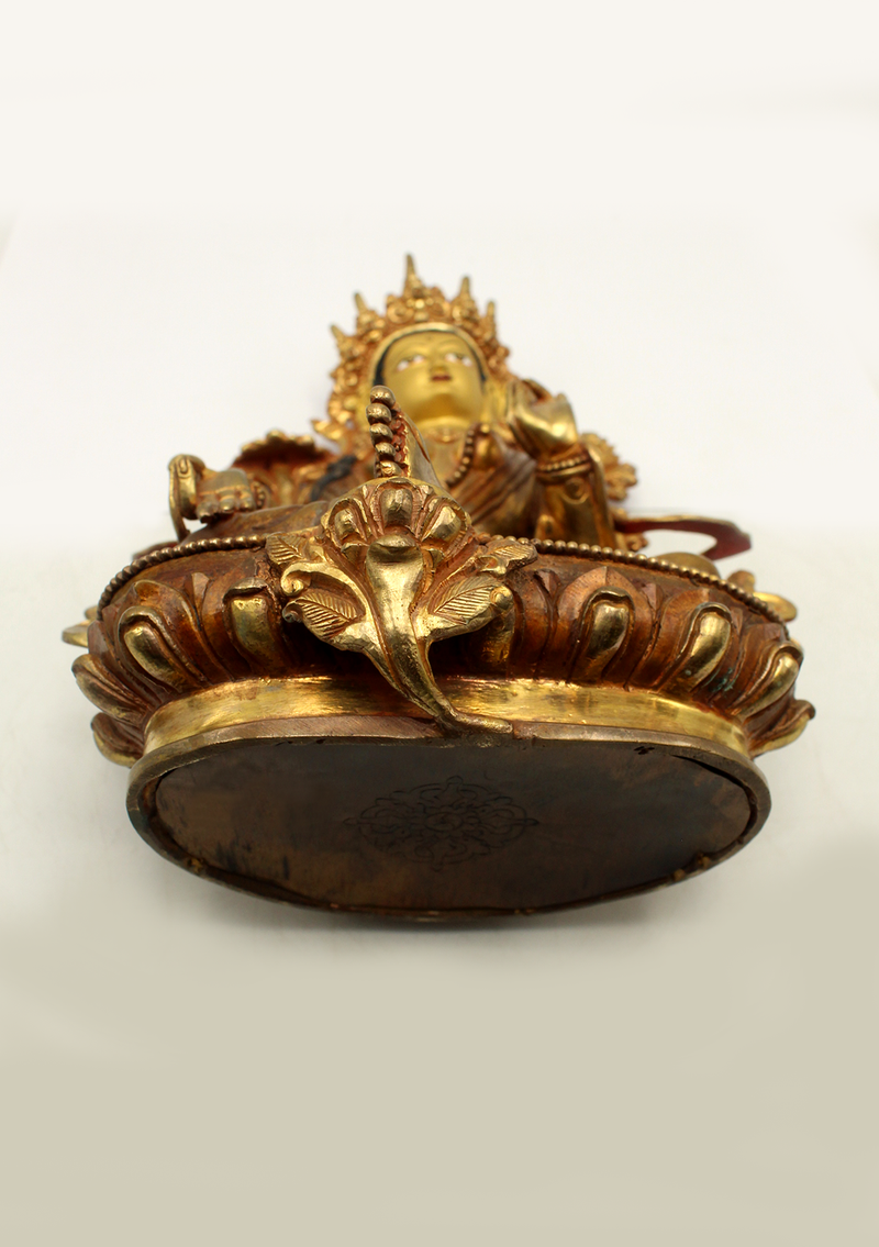 God of Compassion  Gold Plated Green Tara Statue 8.5" H