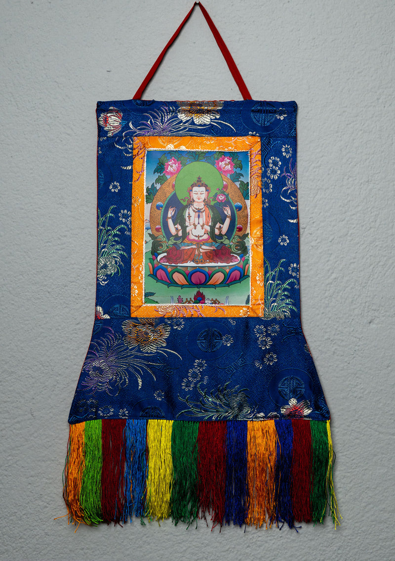 Buddhist Wall Hanging with Brocade Frame