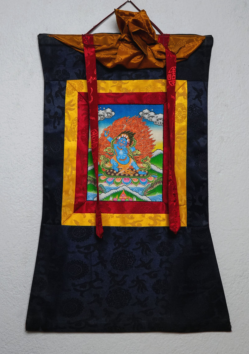 Vajrapani Thangka Painting with Brocade