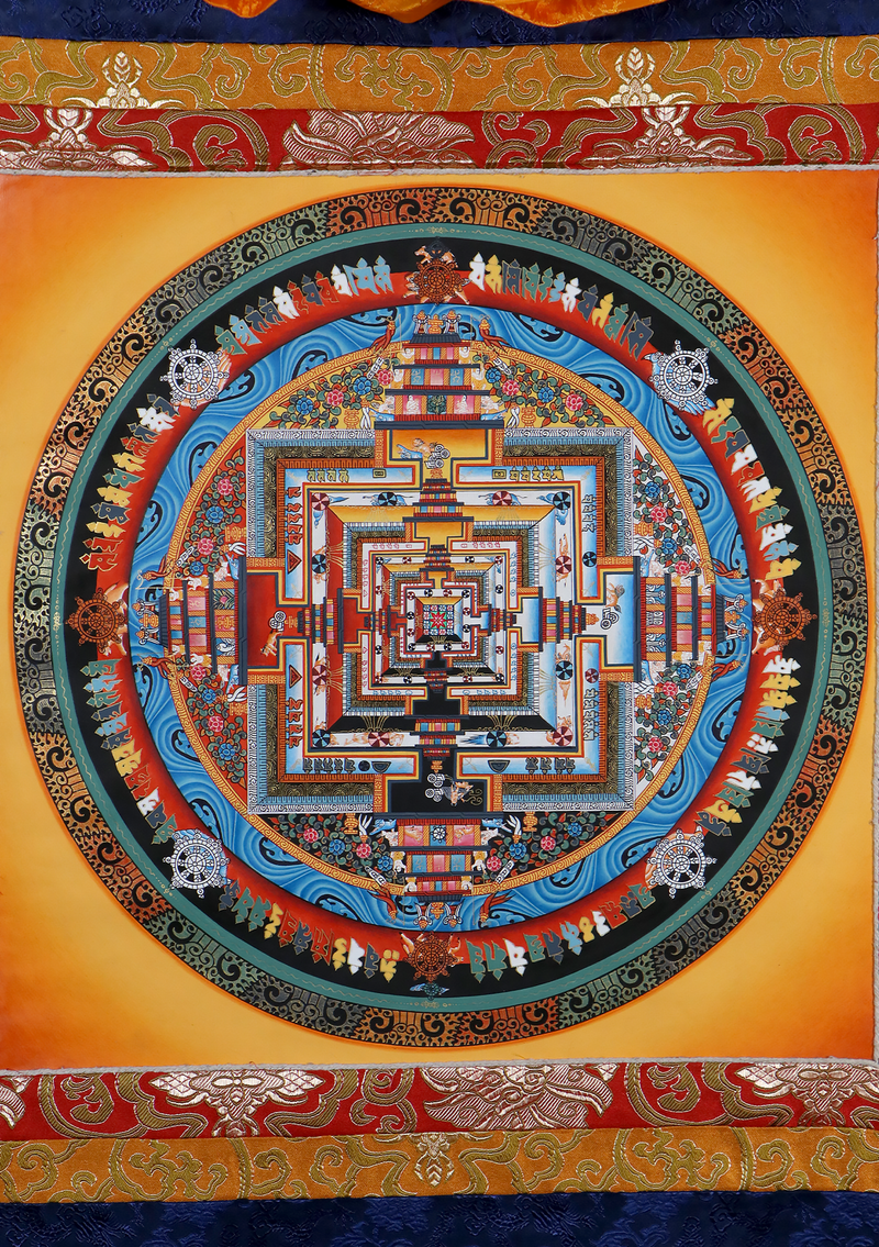 Yellow Mandala Brocade Thangka Painting
