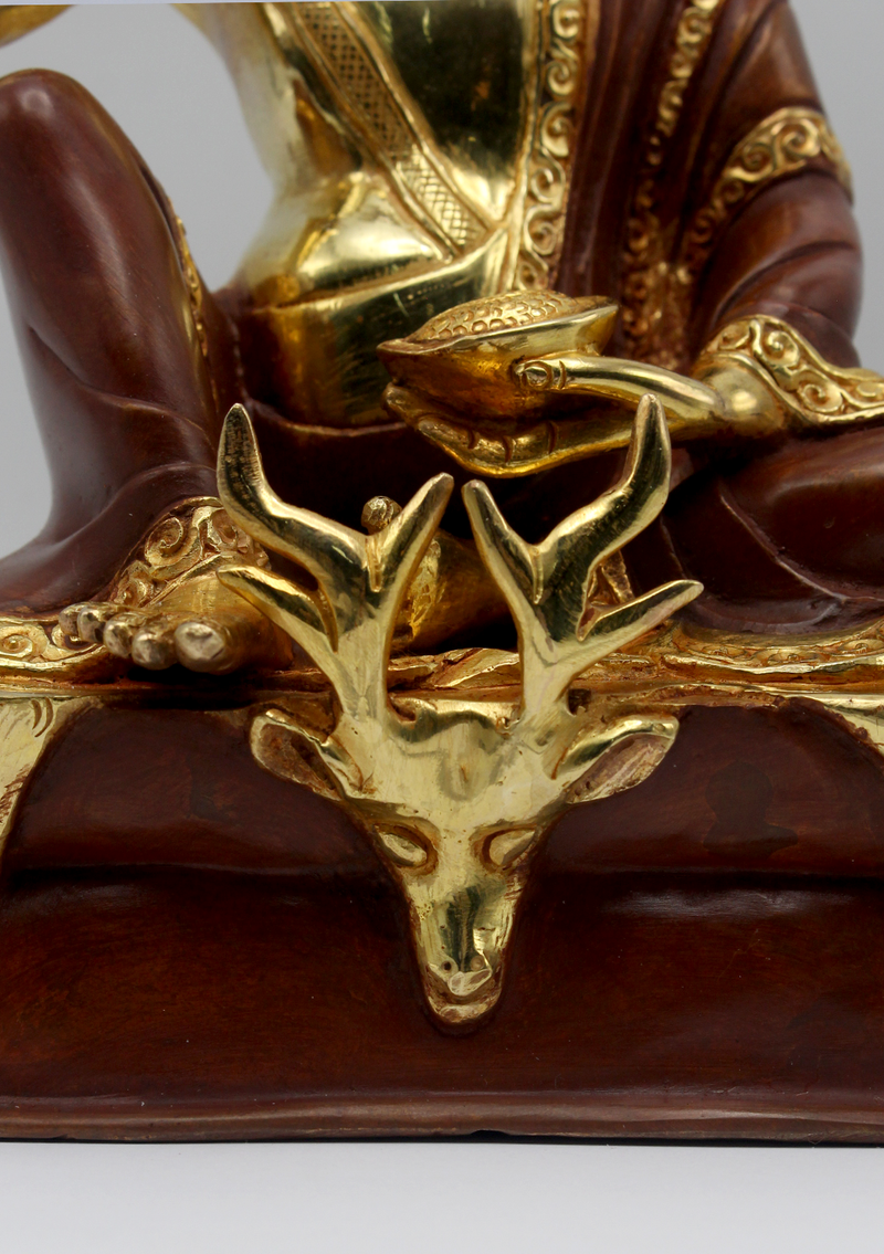 Partly Gold Plated Copper Milarepa Statue 7.5" H