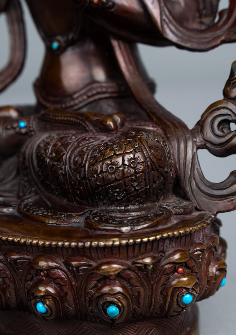 Oxidized Copper Manjushree Statue 13"H