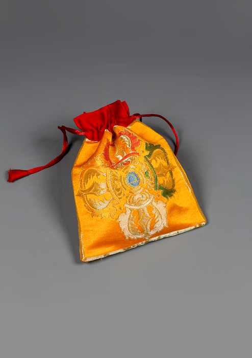 Double Dorjee Brocade Drawstring Mala Bag