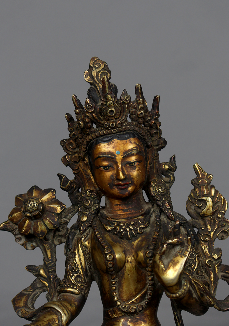 Antique Style Green Tara Statue 8.75" H
