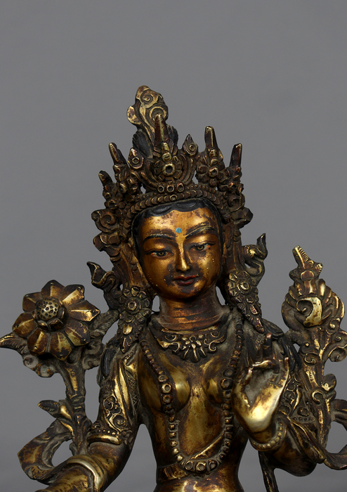 Antique Style Green Tara Statue 8.75" H