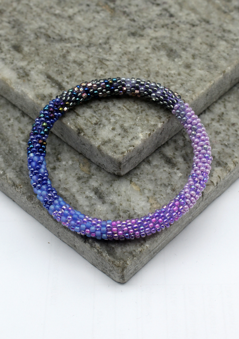 Purple Black Roll on Beads Bracelet