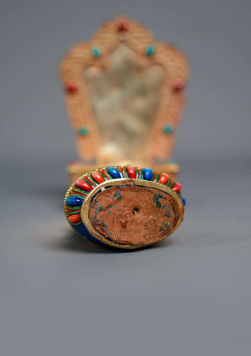 Handpainted Shakyamuni Buddha Statue with Stone-Inlaid Throne