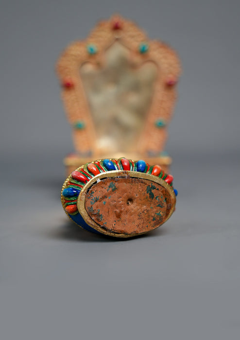 Handpainted Shakyamuni Buddha Statue with Stone-Inlaid Throne