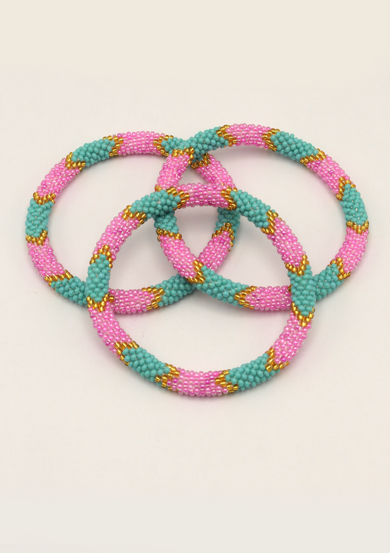Pink Burfi Roll on Beads Bracelet