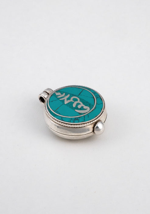 925 Silver Turquoise Inlay Tibetan Hum Ghau Pendant