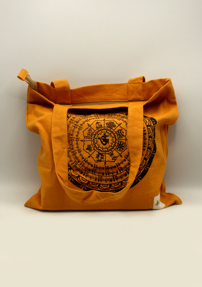 Cotton Eight Auspicious Symbols Mandala Printed Tote Bag