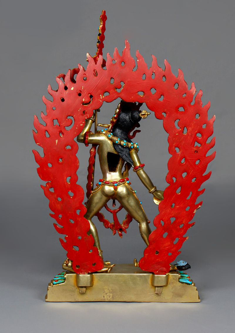 24K Gold-Gilded Vajrayogini Statue with Turquoise & Coral Inlay – 10.5"