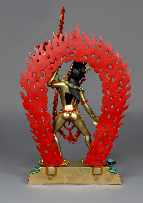 24K Gold-Gilded Vajrayogini Statue with Turquoise & Coral Inlay – 10.5"