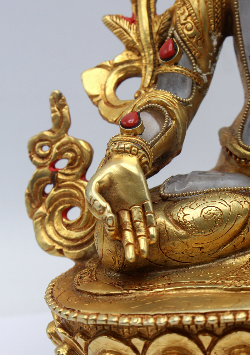 Crystal Gold Plated White Tara Statue 8.5"H
