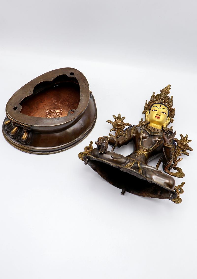 Double Lotus White Tara Copper Statue 14"H