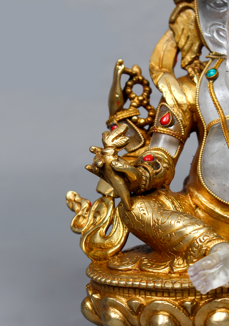 Gold Plated Crystal Ganesh Statue 8"H