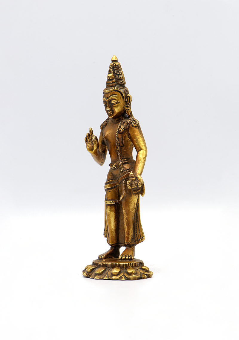 Fully Gold Plated Standing Lokeshwora with Kalash Statue 6"H