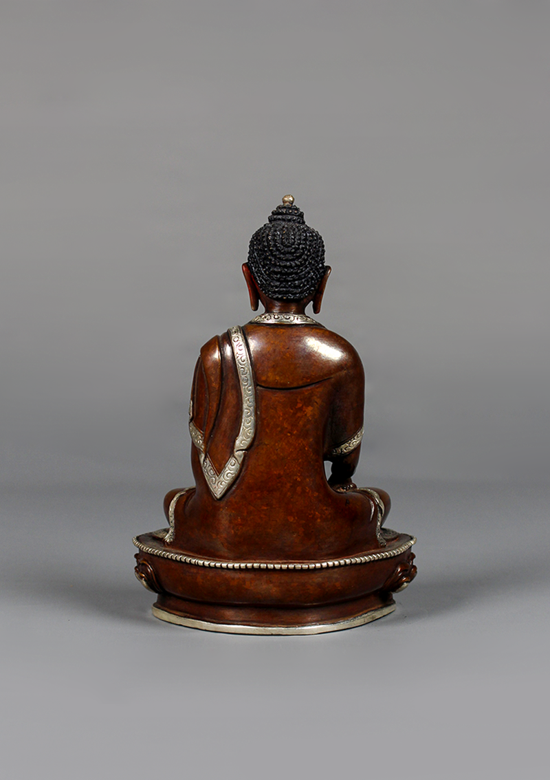 Copper Oxydized Silver Plated  Shakyamuni Buddha Statue 5.5" H