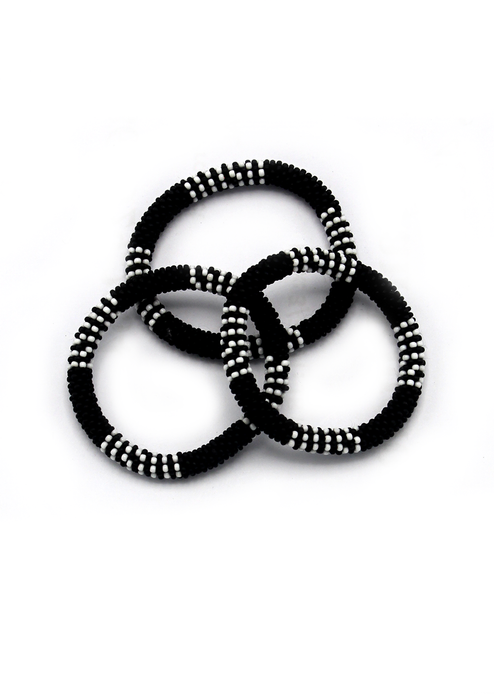 Black and White Stripe Nepalese Roll-On Bracelet for Kids